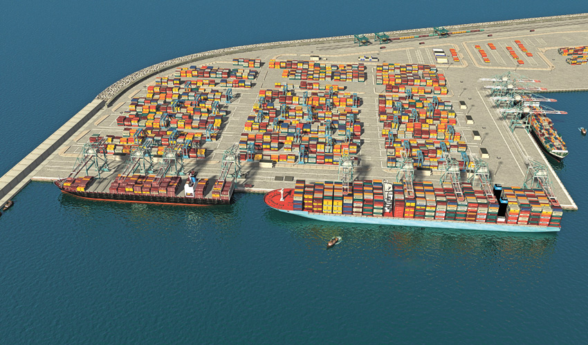 נמל המפרץ (הדמיה: סטודיו HUE 3D עבור חברת נמלי ישראל)