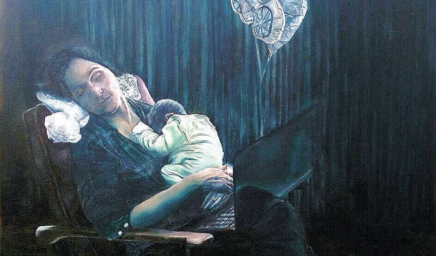 אשה סחוטה עם תינוק בן יומו (ציור: דורון וולף)