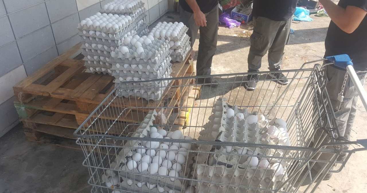 הביצים שנתפסו בשוק בקרית אתא (צילום: דוברות המשטרה)