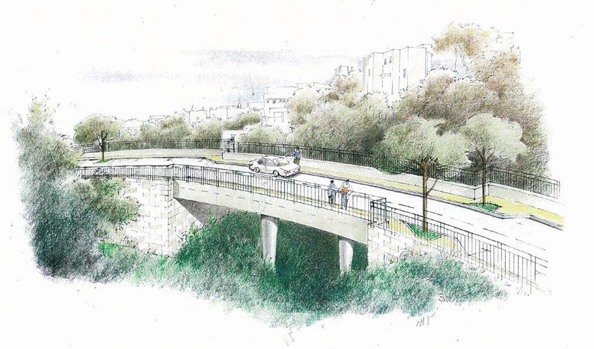 כביש רמת בגין-דרך פרויד (הדמיה: משרד מילר-בלום תכנון סביבתי)