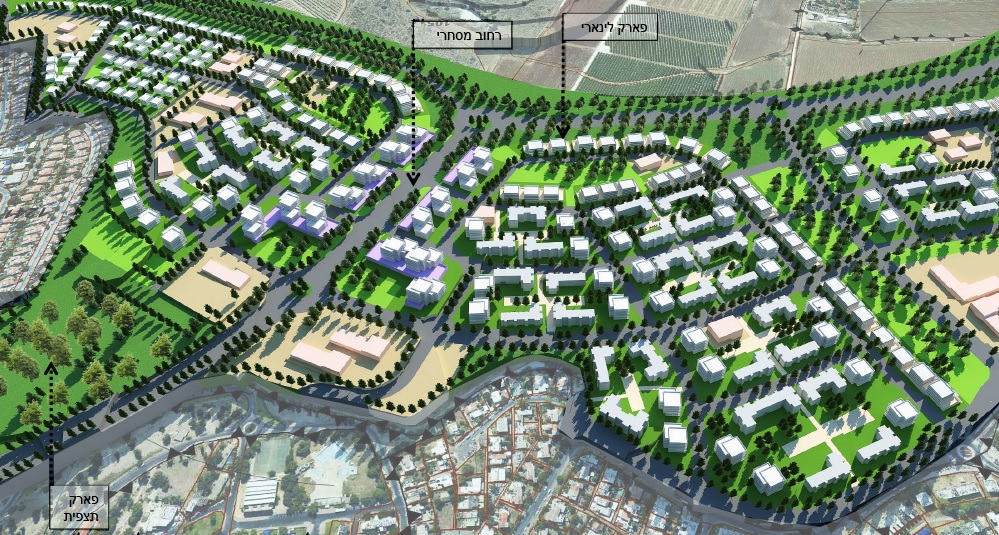 תוכנית הבנייה לשכונה החדשה בדרום קרית אתא (הדמיה: האדריכל מאיר בוכמן והאדריכלית איילת הוקמן)