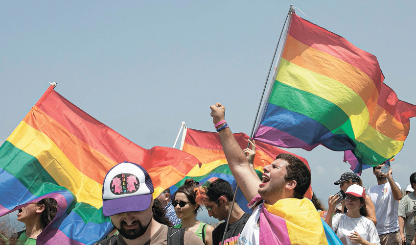 מפגינים נושאים דגלי גאווה (צילום: תומר אפלבאום)