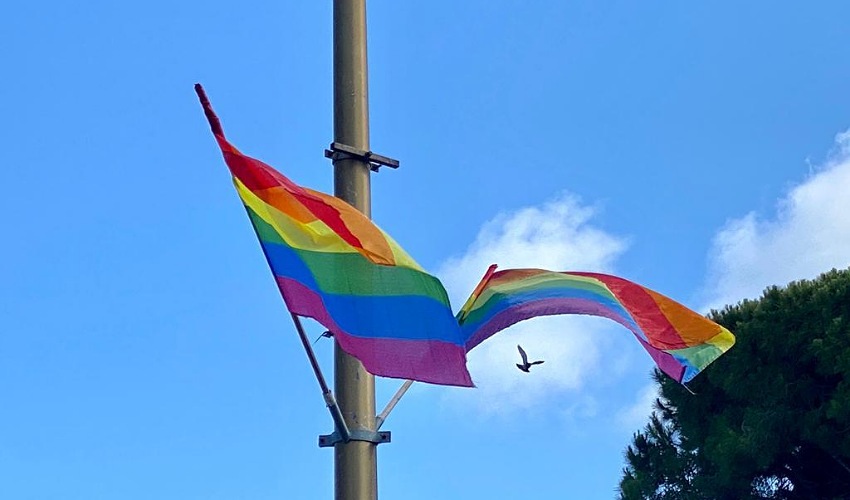 דגלי הגאווה במרכז הכרמל (צילום: ראובן כהן, דוברות עיריית חיפה)