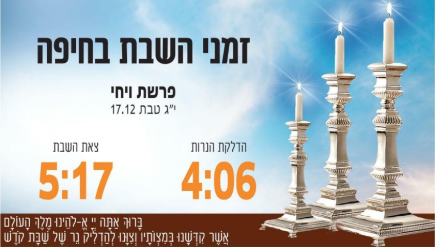 זמני כניסת ויציאת השבת בחיפה (באדיבות בית חב"ד, קרית אליעזר)