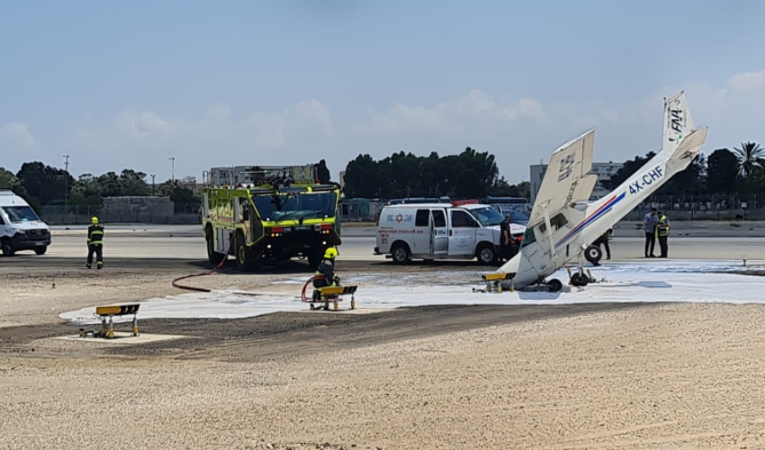 תאונת מטוס קל בשדה התעופה בחיפה (צילום: אופיר קליין, רשות שדות התעופה)
