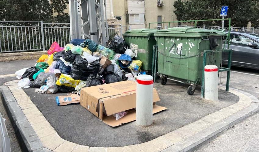 פחים מרוקנים וזבל סביבם, ברל כצנלסון 58 (צילום: חגית הורנשטיין)