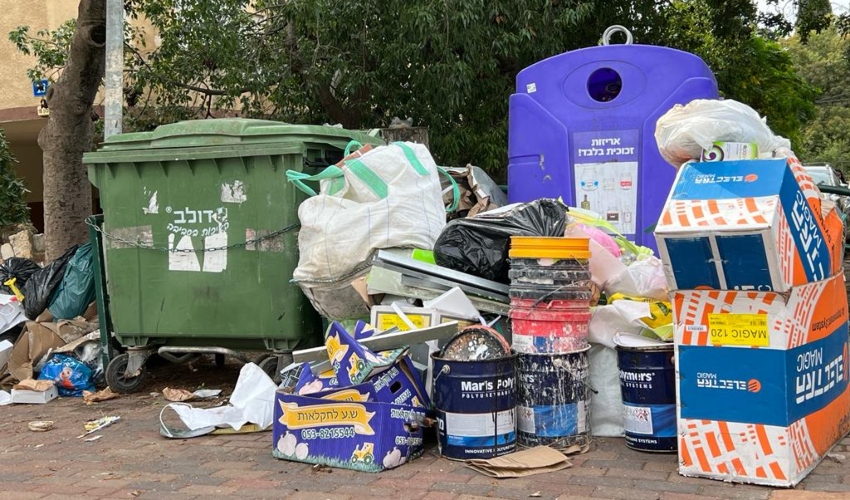 הפח ריק, המדרכה מפוצצת, רחוב התיכון פינת רחוב אשר (צילום: חגית הורנשטיין)