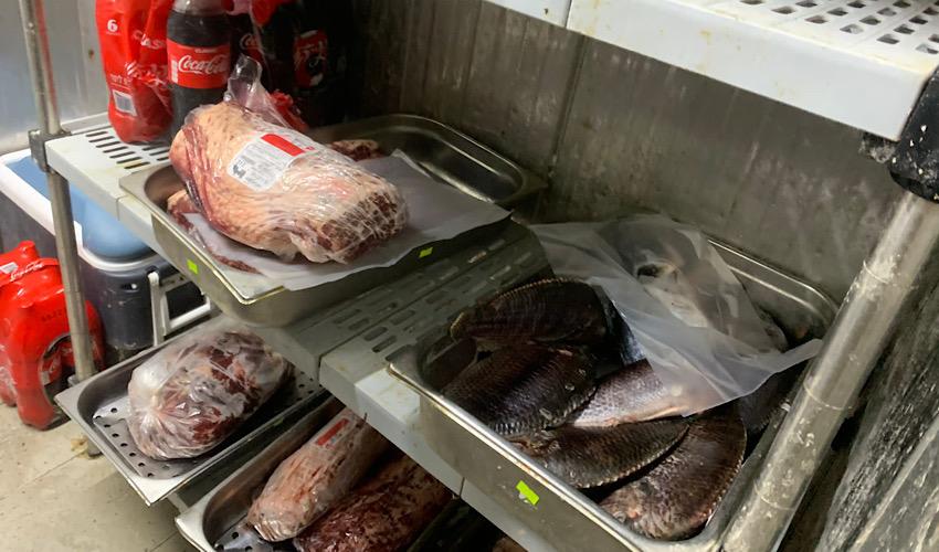 הפשרת בשר ודגים ללא הפשרה במסעדת אווזיי חיפה בחוצות המפרץ (צילום: משרד הבריאות)