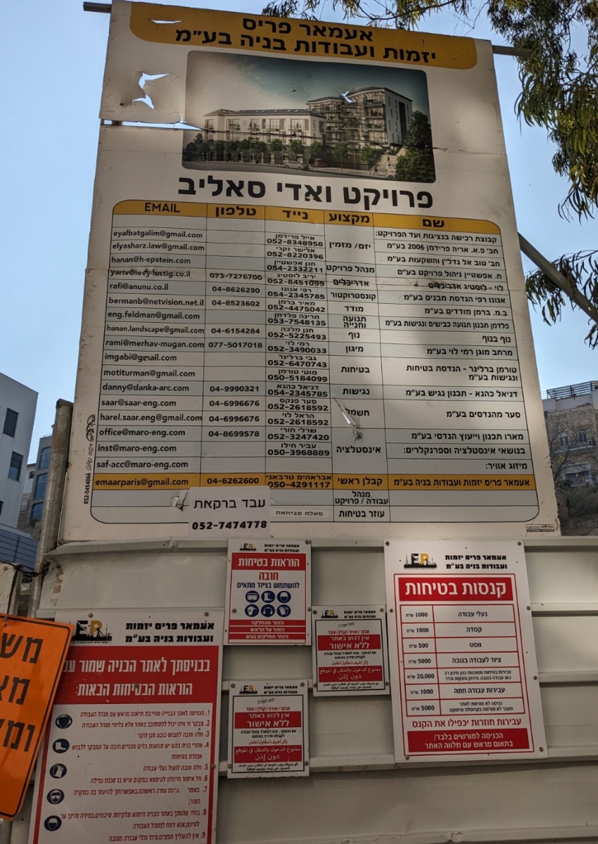 פרויקט ואדי סאליב, שמות האחראים והוראות בטיחות