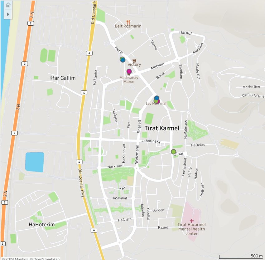 מפת הסלולר בטירת כרמל (צילום מתוך אתר משרד התקשורת)