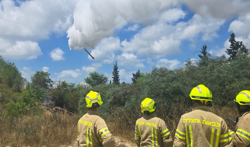 לוחמי אש ומטוס כיבוי בשריפה ברמות ספיר (צילום: דוברות רשות הכבאות וההצלה)