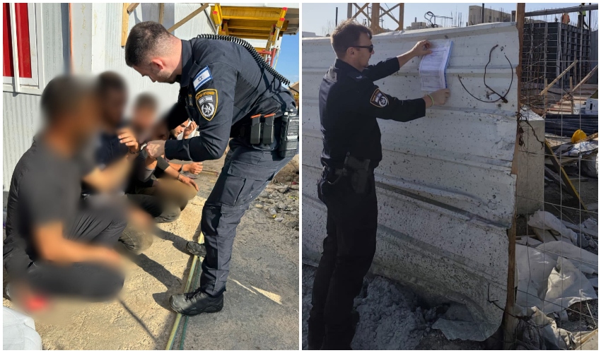 מעצר שב"חים באתר בנייה בקרית ים (צילום: דוברות המשטרה)
