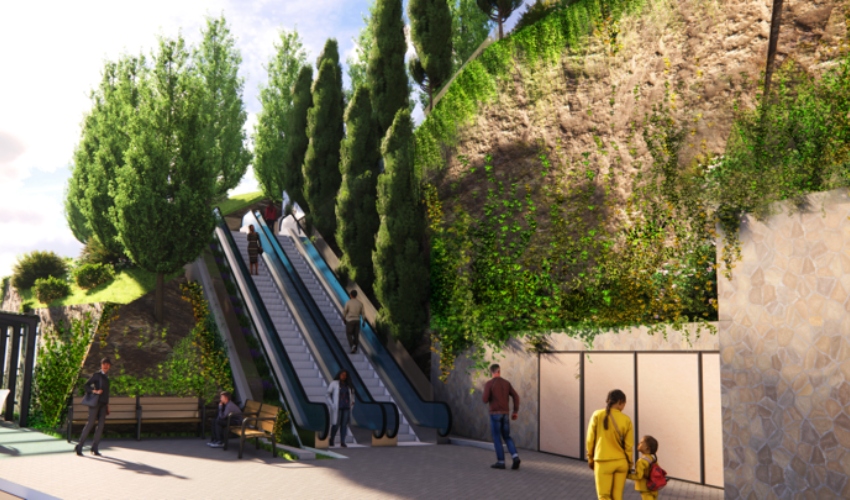 אחד משלושת הדרגנועים מהעיר התחתית להדר (הדמיה: לויטון ושומני ארכיטקטים)